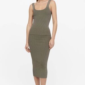 ANINE BING SET Josie Tank Julian Skirt Green Khaki Olive Striped Midi Skirt Med